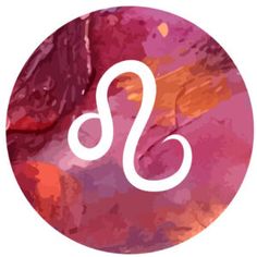 the zodiac sign leo is painted in pink and orange colors with white lettering on it