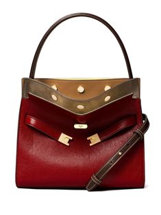 ruby red leather pebbled texture push-lock fastening double layer gold-tone hardware gold-tone stud detailing single top handle adjustable detachable shoulder strap partitioned compartment internal zip-fastening pocket Small Designer Bags, Lee Radziwill, Tory Burch Tote, Small Tote Bag, Iconic Bags, Boots Fall, Small Tote, Ballet Flat Shoes, Black Tote Bag