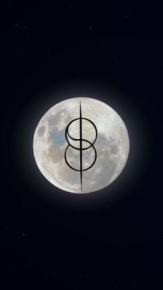 an image of a full moon in the sky with a black and white logo on it