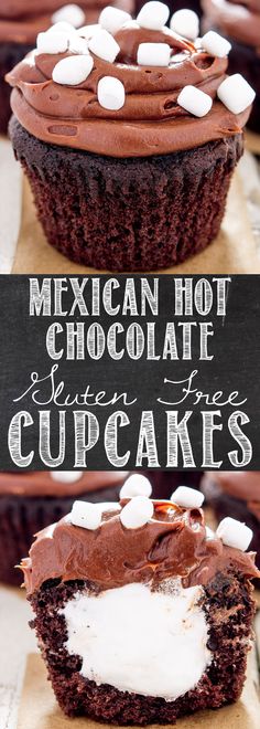 mexican hot chocolate cupcakes with marshmallows on top