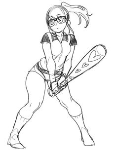 a drawing of a girl with glasses holding a tennis racquet in her hand