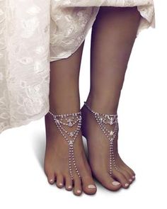 Starla Silver Barefoot Sandals Foot Jewelry for Barefoot Bride - Bare Sandals Barefoot Bride, Foot Jewelry, Ankle Bracelets, Wedding Shoe, Sandals, Heels, Silver, Design