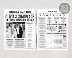 the wedding brochure has been designed to look like an old newspaper