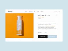 the homepage for normal wash is displayed on an orange and blue background with a white bottle