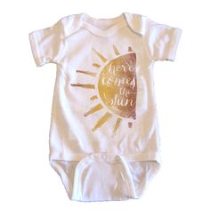 Here Comes The Sun - onesie Cute Short Sleeve Summer Bodysuit, Summer White Short Sleeve Bodysuit, Summer Cotton Onesie, Cute Short Sleeve Onesie For Summer, Cute Summer Cotton Onesie, Summer Short Sleeve Onesie, Summer Short Sleeve Cotton Bodysuit, Summer Cotton Short Sleeve Bodysuit, Casual Summer Onesie With Short Sleeves