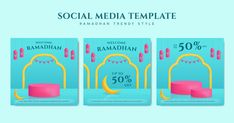 three social media templates for ramadan - themed style items with price tags on them