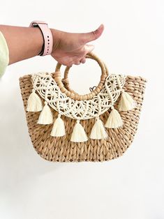 Macrame Straw Bag// Halfmoon Straw Bag - Etsy Beige Woven Straw Bag With Round Handle, Cream Basket Bag With Braided Handles, Bohemian White Natural Fiber Bag, White Bohemian Natural Fiber Bag, Woven Straw Pouch Bag, Natural Straw Bag With Braided Handles, Straw Pouch Bag With Braided Handles, Cream Straw Pouch Bag With Braided Handles, Handheld Woven Cream Straw Bag