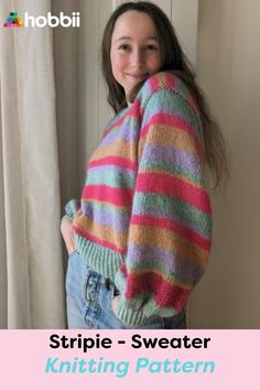 Get started on this DIY project on Stripie - Sweater Knitting Pattern. SIZE XS (S) M (L) XL (XXL) MEASUREMENTS Width: 48 (51) 55 (58) 60 (62) cm / 19 (20) 21.5 (23) 23.5 (24.5) inches Length: 48 (50) 52 (54) 56 (58) cm / 19 (19.5) 20.5 (21.5) 22 (23) inches PATTERN INFORMATION Stripie is a colourful sweater with asymmetric stripes, perfect to play with colors like a true Colors Scientist! It is oversized, sweet and chic thanks to the Merino and Kid Silk combination. Please note: This pattern is Striped Sweater Knitting Pattern, Colourful Sweater, Sweater Knitting Pattern, Sweater Knitting, Sweater Knitting Patterns, Sweater Pattern, Striped Knit, Stripe Sweater, Colorful Sweaters