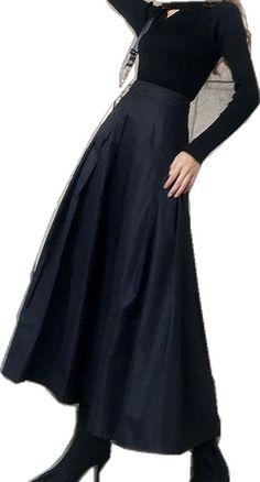 Party Maxi Skirt With Folds, Black Stretch Maxi Skirt For Fall, Solid Color Long Pleated Skirt For Party, Black Maxi Skirt For Fall Party, Long Pleated Skirt For Party, Long Solid Color Pleated Skirt For Party, Long Pleated Skirt In Solid Color For Party, Solid Pleated Maxi Skirt For Party, Flowy Black Maxi Skirt For Fall