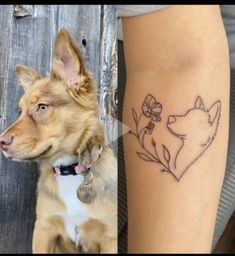 a dog and a woman's arm with tattoos on them