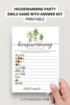 a housewarming party game with an answer key printable