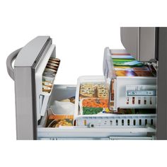 an open refrigerator with food in it