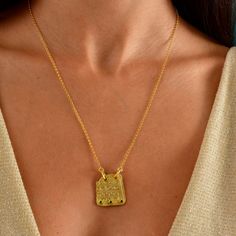 Ancient Engraved Tablet Necklace is unique piece of Augusta Antonina's Antique Collection. 18K Gold Plated Cuneiform Inscription Necklace made based on the exact original figure and has beautiful craftmanship. We are extremely passionate about modernising ancient symbols of our historical traces and making jewelry from these ideas. This Ancient Mesopotamian Necklace is made from 18K Gold Plated 925 Solid Sterling Silver and 3 Emerald Cubic Zirconia Stones. Our gorgeous design will attract you wi Gold Engraved Necklace For May Birthstone, Historical Jewellery, Egyptian History, Ancient Symbols, Gorgeous Design, Elegant Jewelry, Making Jewelry, Antique Collection, Solid 925 Sterling Silver