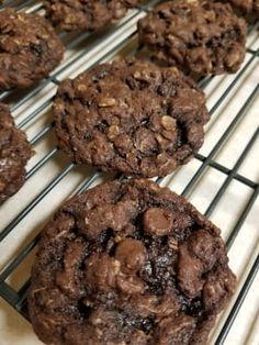 chocolate cookies cooling on a wire rack