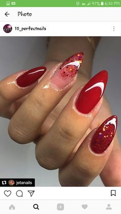 Valentines Nails Almond Shape, Valentines Nails Almond, Chrome Red Nails, Red Almond, Nails Almond Shape, Almond Nail Designs, Red Chrome, Nice Nails, Almond Nails Designs