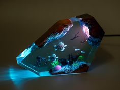 an underwater scene is displayed on a table