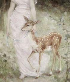 a painting of a woman with a deer