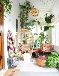 a room filled with lots of plants and furniture