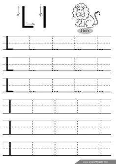 the letter l worksheet with an image of a lion and its shadow on it