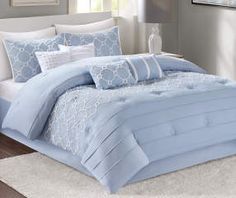 I found a Aprima Penelope Ice Blue 8-Piece Comforter Sets at Big Lots for less. Find more at biglots.com! Pale Blue Bedrooms, Light Blue Comforter, Turquoise Comforter, Blue Gray Bedroom, Blue Grey Walls, Pastel Bedroom, Blue Comforter Sets, Cozy Throw Pillows, Best Bedding Sets