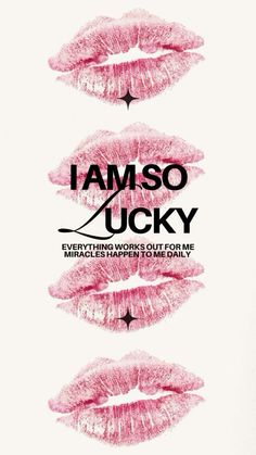 the cover art for i am so lucky, featuring pink lipstick on white paper with black writing