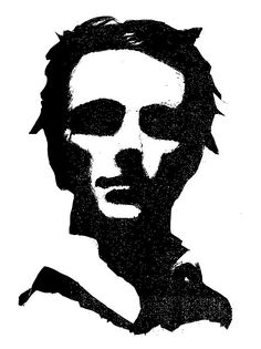 a black and white drawing of a man's face