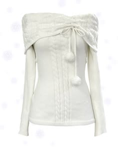 Get trendy with [Rose Island] The White Romance Wool-blend Sweater -  available at Peiliee Shop. Grab yours for $60 today! Shabby Chic Sweaters, Off The Shoulder Sweater Outfit, White Off The Shoulder Sweater, White Sweater Women, Off The Shoulder Sweaters, Winter Coquette, Rose Island, Giant Bow, Gothic Princess