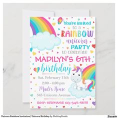 a unicorn birthday party with rainbows and clouds