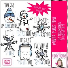 a snowman and other winter related items are shown in this hand drawn clip art