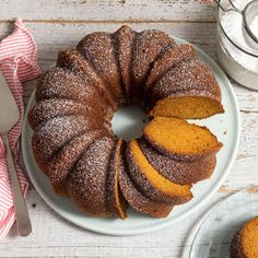 a bundt cake with slices cut out on a plate