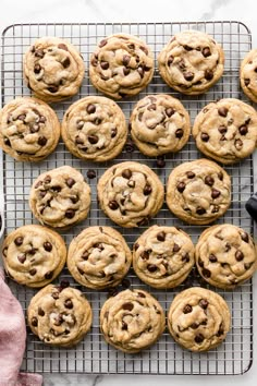 chocolate chip cookies cooling on a wire rack