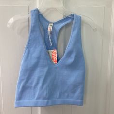 New With Tags Super Cute Ribbed Tank Top Stretchy And Fits Me A Small Blue Ribbed Workout Top, Seamless Light Blue Crop Top For Spring, Blue Seamless Crop Top For Spring, Free People Set, Royal Blue Top, Active Tank Tops, Ribbed Tank Top, Athlete Workout, Free People Movement