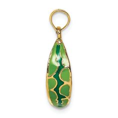 14k yellow gold with enameled 3D watermelon charm. Measures approximately 7/8"L x 3/16"W and has a 5mm bail. Green Teardrop Enamel Jewelry, Green Enamel Charm Jewelry, Green Enamel Jewelry With Black Enamel, Green Enamel Jewelry With Charms, Green Enamel Jewelry With Polished Finish, 3d Pendant, Simple Wedding Bands, Jewelry Charms Pendants, White Gold Wedding Bands