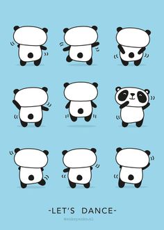 the panda is dancing with different expressions