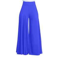 Royal Blue Pleated Wide Leg Long Pants Blue Non-stretch High Waist Bottoms, Blue Ankle-length Solid Color Bottoms, Stretch Blue Bottoms, Stretch Blue Solid Color Bottoms, Blue Stretch Bottoms With Solid Color, Blue Full Length Casual Dress Pants, Casual Blue Full-length Dress Pants, Non-stretch Blue Pants, Blue Stretch Wide Leg Bottoms