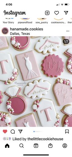 cookies decorated with pink and white icing are displayed on the instagramr page