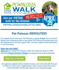 the flyer for pet paloza's walk