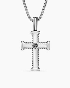 Chevron Cross Pendant in Sterling Silver with Black Diamonds, 33.5mm Ludwig Bemelmans, Holiday Campaign, Black Diamonds, Mirror Image, Customer Care, High Jewelry, David Yurman, Box Chain, How To Make Ornaments