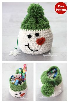 crocheted christmas ornament in green and white with red nose on top