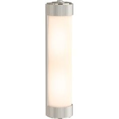 a light that is on top of a white wall mounted fixture with a glass shade