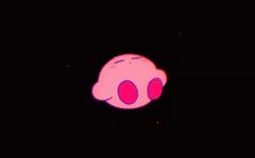 an image of a pink object in the dark with two eyes on it's face