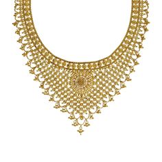 Elongate the graceful neckline of any outfit with this unique 22K yellow gold necklace and earrings set from Virani Jewelers! Features: • Brilliant 22K yellow gold • Beaded filigree • V-Stole design necklace • Interlocked floral details • Drop earrings Virani Jewelers is limitless when it comes the quality of their certified gemstones and fine 22K gold jewelry from all over the world. This stunning 22K yellow gold necklace and earrings set is beautifully textured with layers of beaded filigree a 22k Yellow Gold Chandbali Kundan Necklace, Gold Meenakari Bridal Necklace For Formal Occasions, Gold Chandbali Bridal Necklace With Hallmark, Festive Hallmarked Kundan Necklace In Yellow Gold, Luxury Gold Meenakari Bridal Necklace, Formal Bridal Necklace In 22k Gold With Tilla, 22k Gold Bridal Necklace With Tilla For Formal Occasions, Formal 22k Gold Bridal Necklace With Tilla, Festive Hallmarked Yellow Gold Kundan Necklace