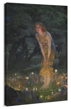 a painting of a woman standing in the woods