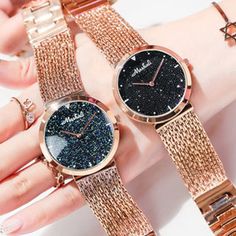 Don’t settle for a run-of-the-mill watch when you can have your very own Galaxy Watch. Available in six eye-catching styles, you can choose the one that suits you most. The 316 Alloy case adds a touch of elegance to this dazzling timepiece while the microcrystals and sand beads add an element of sparkle and glamour. Sky Watch, Crystal Watches, Watch Bracelet, Rose Gold Band, Sparkling Crystal, Starry Sky, Watch Collection