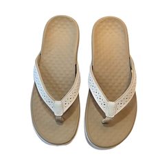 New Without Tags Women's Size 10 Vionic Tide Perf Orthopedic Slip-On Thong Sandals In White. -Perforated Detail Upper -Lightweight And Flexible -Eva Midsole Absorbs Shock, Reducing Stress On Ankles And Knees. -Durable Rubber Outsoles With A Pattern Thread Provides Fraction. Comfortable White Sandals For Beach, Adjustable White Flip Flops With Arch Support, White Flip Flops With Arch Support For Beach, Vionic Shoes, White Slip, Thong Sandals, A Pattern, Women's Shoes Sandals, Womens Sandals