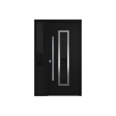 an image of a black door with glass and metal trim on the bottom part of it