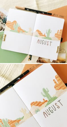 an open notebook with the word august written on it