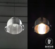 two different types of lights hanging from the ceiling