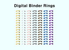 a poster with the words digital binder rings in different colors and sizes on it