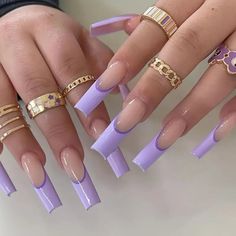 Color Tone: Mixed Color System Nail Shape: Square Shape Nail Length: Long Nail Pattern: Other Nail Finishes: Glossy Fake Nails Long, Nagel Tips, Purple Nail, French Tip Acrylic Nails, Long Acrylic Nails Coffin, Square Acrylic Nails, Fire Nails